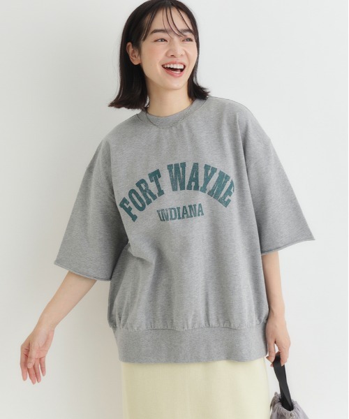 HONEYSUCKLE ROSE】サマスウェ カレッジロゴ Tシャツ (カスレプリント