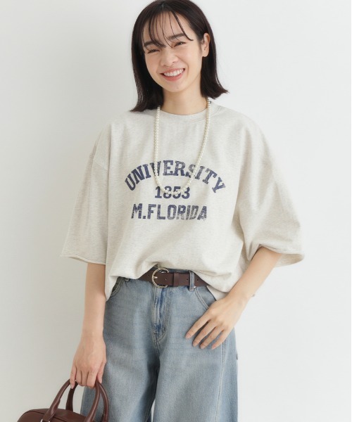 Right-on（ライトオン）の「HONEYSUCKLE ROSE(ハニーサックルローズ)【サマスウェ】カレッジロゴＴシャツ（Tシャツ/カットソー・レディース・オフホワイト/グレー/ダークグレー/オレンジ・M/L/S）」の2枚目の写真