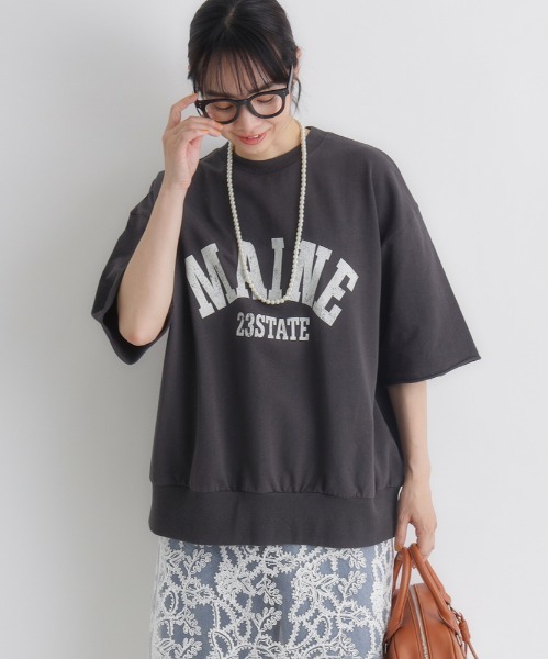 Right-on（ライトオン）の「HONEYSUCKLE ROSE(ハニーサックルローズ)【サマスウェ】カレッジロゴＴシャツ（Tシャツ/カットソー・レディース・オフホワイト/グレー/ダークグレー/オレンジ・M/L/S）」の3枚目の写真