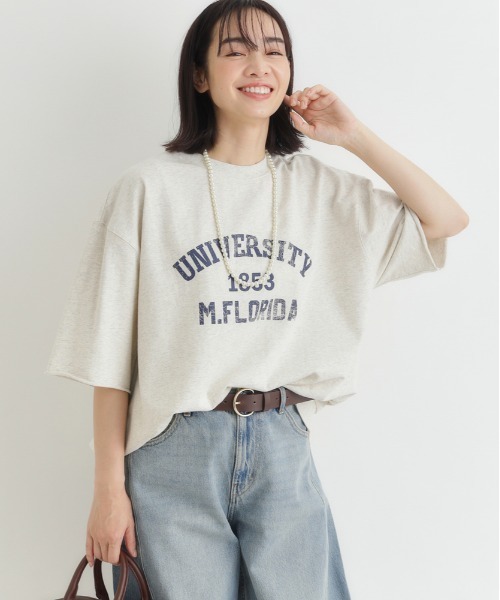 Right-on（ライトオン）の「HONEYSUCKLE ROSE(ハニーサックルローズ)【サマスウェ】カレッジロゴＴシャツ（Tシャツ/カットソー・レディース・オフホワイト/グレー/ダークグレー/オレンジ・M/L/S）」の5枚目の写真