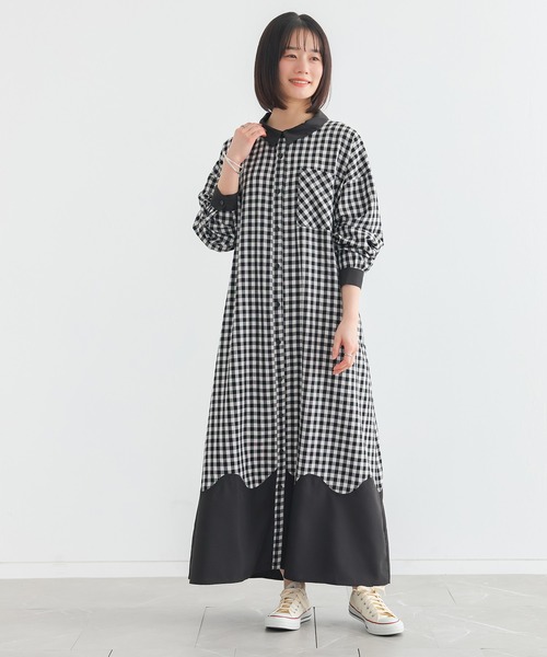 n'OrLABEL(ノアールレーベル)の「ウェーブ切替ギンガムチェックワンピース(シャツワンピース・レディース・ブラック/ネイビー・FREE)」の6枚目の写真