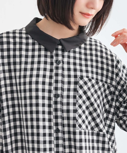 n'OrLABEL(ノアールレーベル)の「ウェーブ切替ギンガムチェックワンピース(シャツワンピース・レディース・ブラック/ネイビー・FREE)」の8枚目の写真