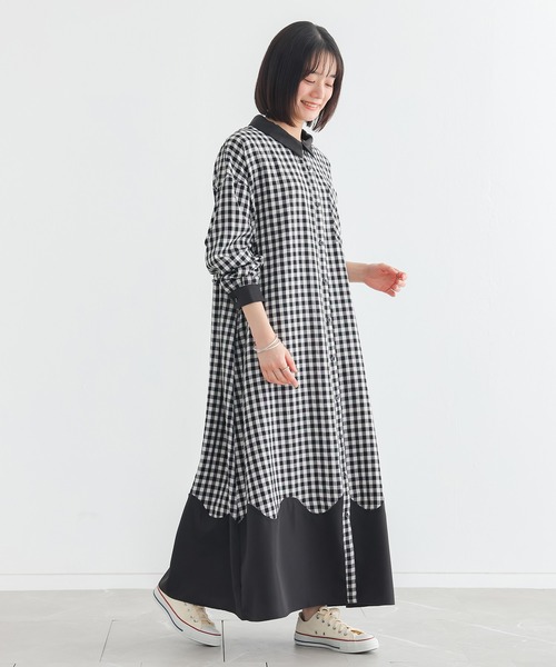 n'OrLABEL(ノアールレーベル)の「ウェーブ切替ギンガムチェックワンピース(シャツワンピース・レディース・ブラック/ネイビー・FREE)」の9枚目の写真