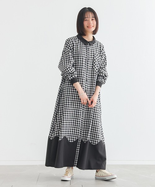 n'OrLABEL(ノアールレーベル)の「ウェーブ切替ギンガムチェックワンピース(シャツワンピース・レディース・ブラック/ネイビー・FREE)」の10枚目の写真