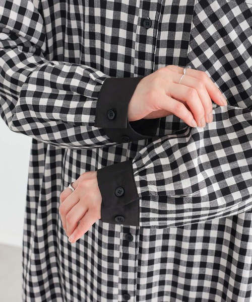 n'OrLABEL(ノアールレーベル)の「ウェーブ切替ギンガムチェックワンピース(シャツワンピース・レディース・ブラック/ネイビー・FREE)」の12枚目の写真