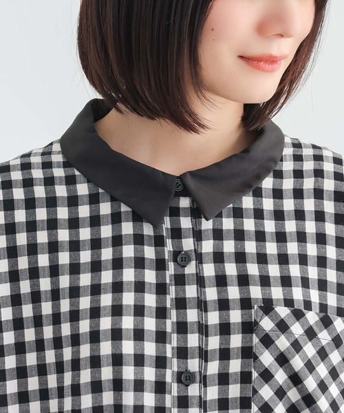 n'OrLABEL(ノアールレーベル)の「ウェーブ切替ギンガムチェックワンピース(シャツワンピース・レディース・ブラック/ネイビー・FREE)」の14枚目の写真
