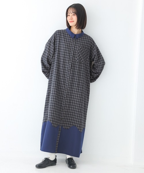 n'OrLABEL(ノアールレーベル)の「ウェーブ切替ギンガムチェックワンピース(シャツワンピース・レディース・ブラック/ネイビー・FREE)」の16枚目の写真