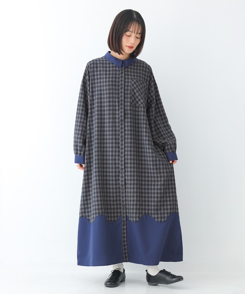 n'OrLABEL(ノアールレーベル)の「ウェーブ切替ギンガムチェックワンピース(シャツワンピース・レディース・ブラック/ネイビー・FREE)」の17枚目の写真
