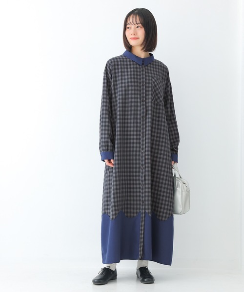n'OrLABEL(ノアールレーベル)の「ウェーブ切替ギンガムチェックワンピース(シャツワンピース・レディース・ブラック/ネイビー・FREE)」の18枚目の写真