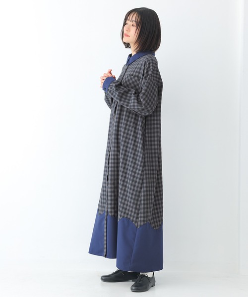 n'OrLABEL(ノアールレーベル)の「ウェーブ切替ギンガムチェックワンピース(シャツワンピース・レディース・ブラック/ネイビー・FREE)」の19枚目の写真
