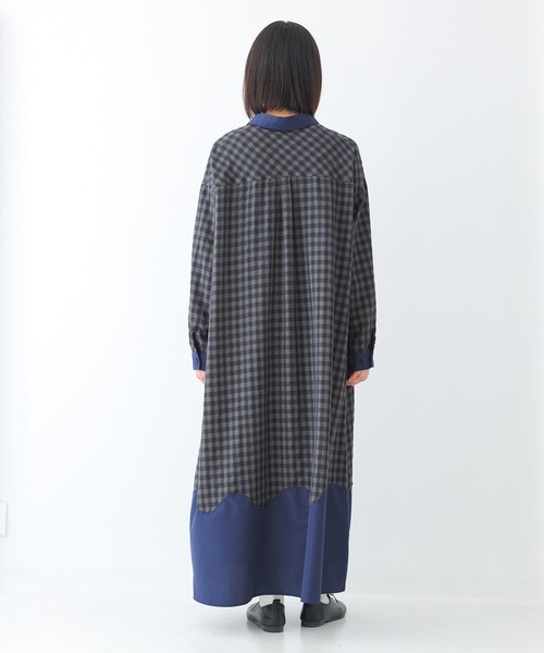 n'OrLABEL(ノアールレーベル)の「ウェーブ切替ギンガムチェックワンピース(シャツワンピース・レディース・ブラック/ネイビー・FREE)」の20枚目の写真