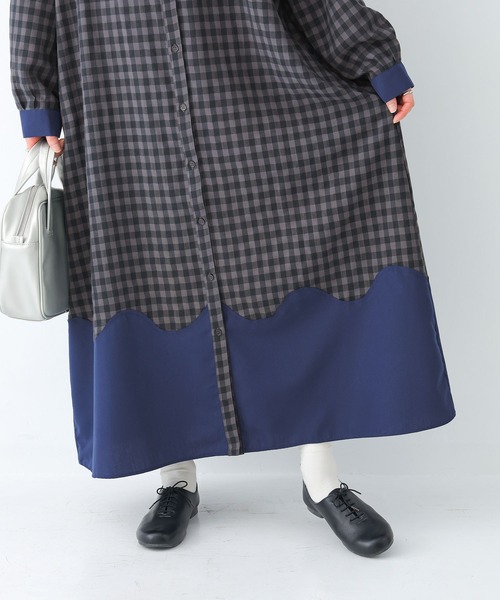 n'OrLABEL(ノアールレーベル)の「ウェーブ切替ギンガムチェックワンピース(シャツワンピース・レディース・ブラック/ネイビー・FREE)」の21枚目の写真