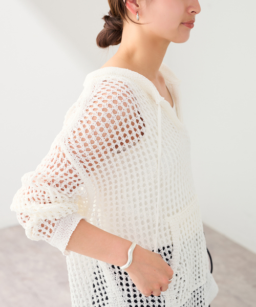 enrica エンリカ 24SS 和紙メッシュニット 春夏 プルオーバー enrica/エンリカ メッシュ編みプルオーバー（ニット/セーター