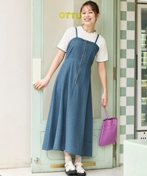 <大きいサイズ>フロントジップデニムキャミワンピース