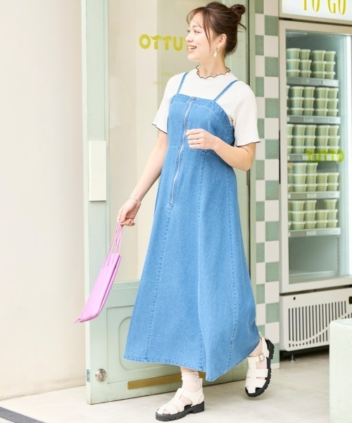 SMILE LAND(スマイルランド)の「<大きいサイズ>フロントジップデニムキャミワンピース(ワンピース・レディース・ブルー系/インディゴブルー・5L/4L/LL/L/3L)」の6枚目の写真