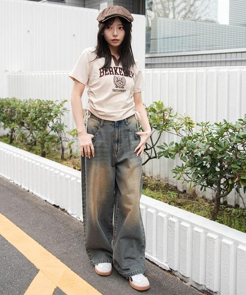 WEGO（ウィゴー）の「WEGO/スキッパーサイドドロストT（Tシャツ/カットソー・レディース・ブラウン/ホワイト/ネイビー/ホワイト系その他・FREE）」の6枚目の写真