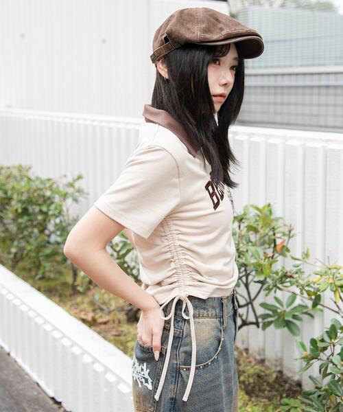 WEGO（ウィゴー）の「WEGO/スキッパーサイドドロストT（Tシャツ/カットソー・レディース・ブラウン/ホワイト/ネイビー/ホワイト系その他・FREE）」の18枚目の写真