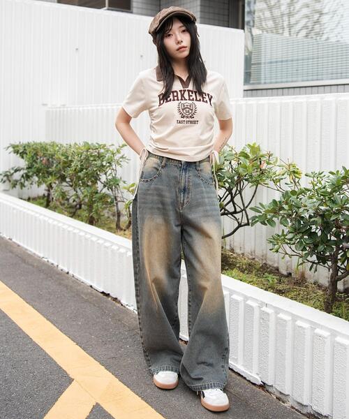 WEGO（ウィゴー）の「WEGO/スキッパーサイドドロストT（Tシャツ/カットソー・レディース・ブラウン/ホワイト/ネイビー/ホワイト系その他・FREE）」の21枚目の写真