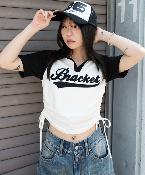 WEGO（ウィゴー）の「WEGO/スキッパーサイドドロストT（Tシャツ/カットソー・レディース・ブラウン/ホワイト/ネイビー/ホワイト系その他・FREE）」の3枚目の写真