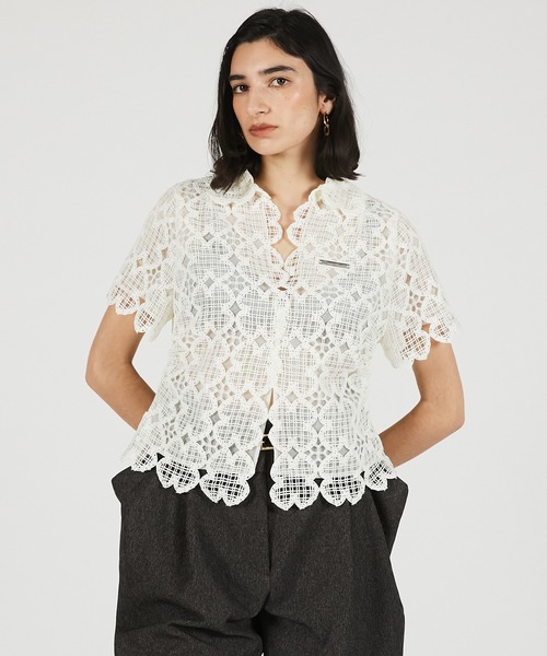 PRANK PROJECT（プランクプロジェクト）の「【2026Summer Pre-Order】スカラップクローバーレーストップ / Scallop Clover Lace Top（シャツ/ブラウス・レディース・ホワイト/ブラック・FREE）」の2枚目の写真