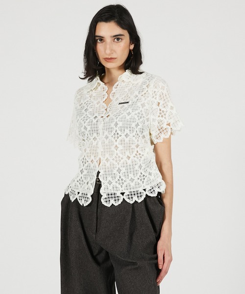 PRANK PROJECT（プランクプロジェクト）の「【2026Summer Pre-Order】スカラップクローバーレーストップ / Scallop Clover Lace Top（シャツ/ブラウス・レディース・ホワイト/ブラック・FREE）」の15枚目の写真