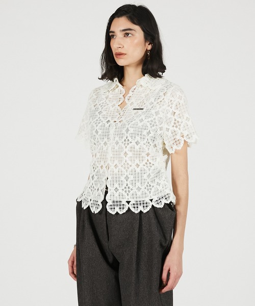 PRANK PROJECT（プランクプロジェクト）の「【2026Summer Pre-Order】スカラップクローバーレーストップ / Scallop Clover Lace Top（シャツ/ブラウス・レディース・ホワイト/ブラック・FREE）」の16枚目の写真