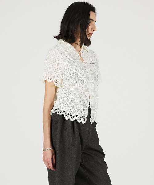 PRANK PROJECT（プランクプロジェクト）の「【2026Summer Pre-Order】スカラップクローバーレーストップ / Scallop Clover Lace Top（シャツ/ブラウス・レディース・ホワイト/ブラック・FREE）」の18枚目の写真