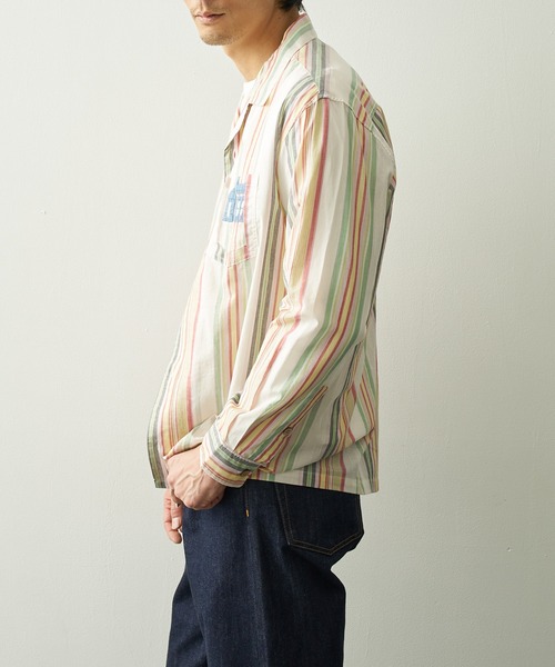 23ss KHOKI Khadi embroidery shirt 2 コッキ KHOKI/コッキ】Hand-Embroidered Stripe Shirt（シャツ/ブラウス