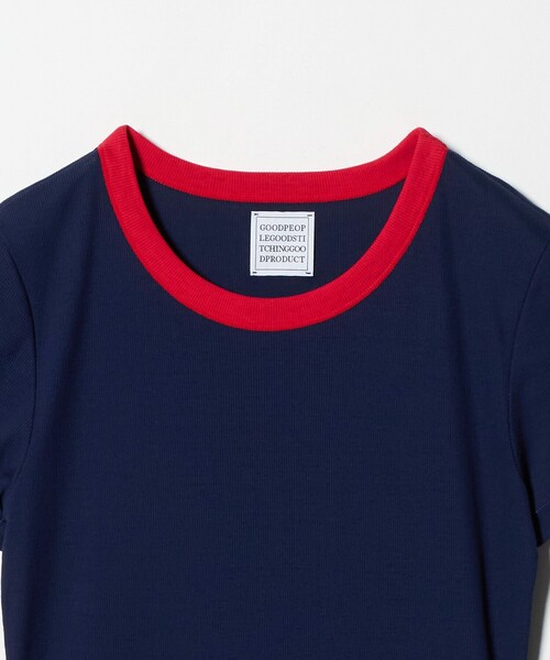 GOOD PEOPLE GOOD STITCHING GOOD PRODUCT（グッドピープルグッドスティッチンググッドプロダクト）の「＜GOOD PEOPLE GOOD STITCHING GOOD PRODUCT＞トリム リブ Tシャツ（Tシャツ/カットソー・レディース・ナチュラル/ネイビー・S）」の4枚目の写真