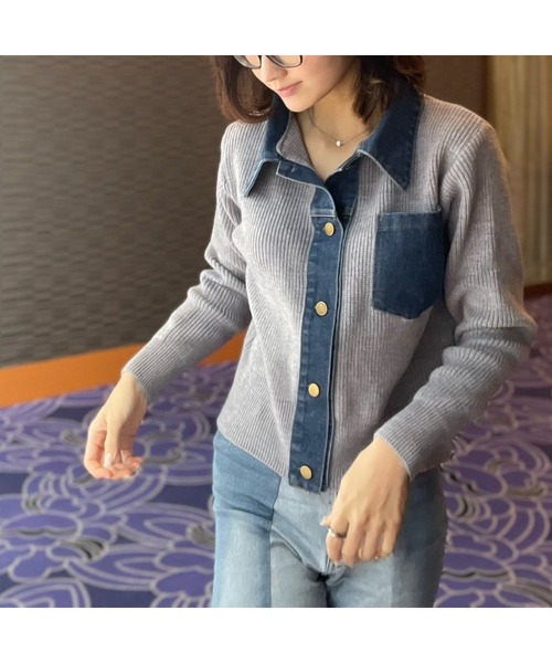 Human 2nd Occasion（ヒューマンセカンドオケージョン）の「デニム×リブニットトップス（ニット/セーター・レディース・ブラック/グレー・M/L）」の3枚目の写真