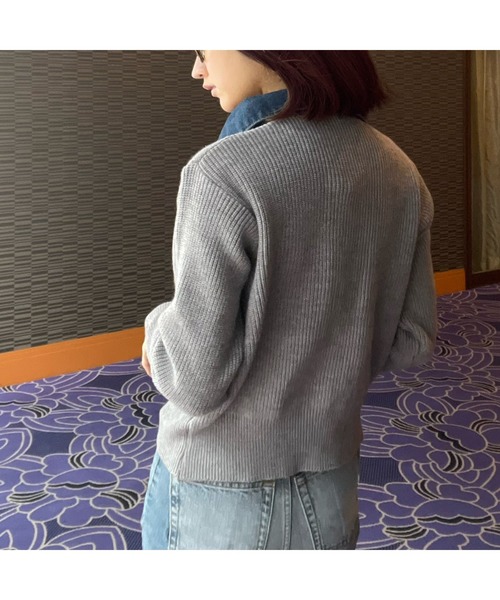 Human 2nd Occasion（ヒューマンセカンドオケージョン）の「デニム×リブニットトップス（ニット/セーター・レディース・ブラック/グレー・M/L）」の5枚目の写真