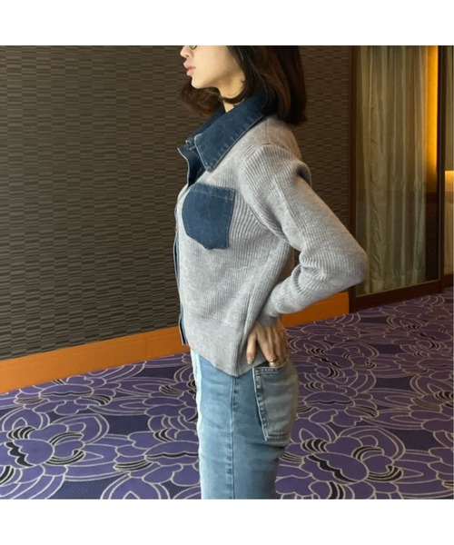 Human 2nd Occasion（ヒューマンセカンドオケージョン）の「デニム×リブニットトップス（ニット/セーター・レディース・ブラック/グレー・M/L）」の9枚目の写真