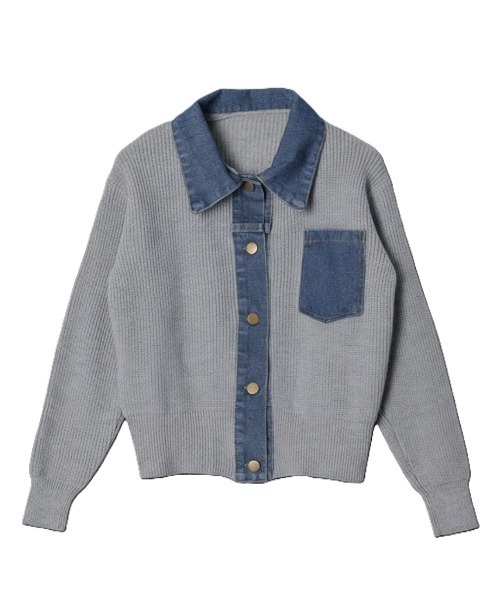 Human 2nd Occasion（ヒューマンセカンドオケージョン）の「デニム×リブニットトップス（ニット/セーター・レディース・ブラック/グレー・M/L）」の12枚目の写真