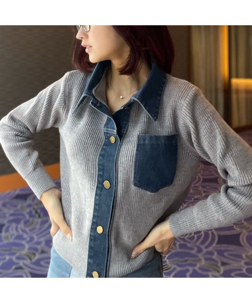 Human 2nd Occasion（ヒューマンセカンドオケージョン）の「デニム×リブニットトップス（ニット/セーター・レディース・ブラック/グレー・M/L）」の6枚目の写真
