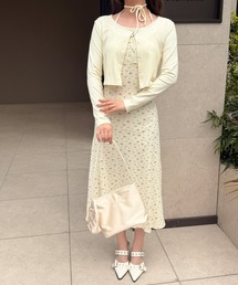 小花柄ロングキャミワンピース×カーディガンセット