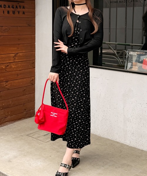 frunco(フランコ)の「小花柄ロングキャミワンピース×カーディガンセット(ワンピース・レディース・アイボリー/ブラック/ネイビー・FREE)」の2枚目の写真