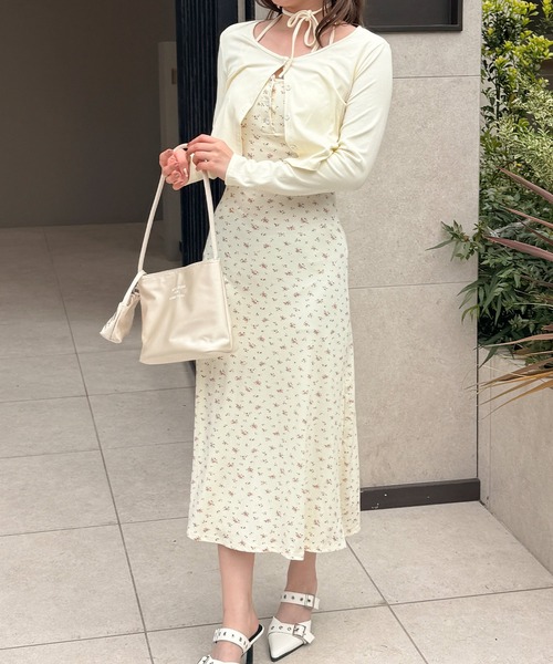 frunco(フランコ)の「小花柄ロングキャミワンピース×カーディガンセット(ワンピース・レディース・アイボリー/ブラック/ネイビー・FREE)」の9枚目の写真