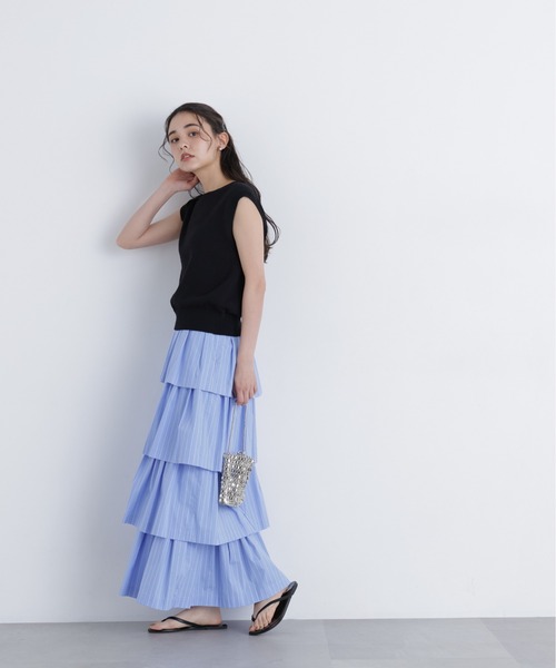 N.（N. Natural Beauty Basic）（エヌエヌナチュラルビューティーベーシック）の「ブロードティアードスカート（スカート・レディース・ブルー系その他2/ブラック/オフホワイト・P/S/MEDIUM）」の4枚目の写真