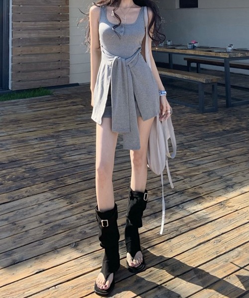 meJane(ミージェーン)の「ヘンリーネック ラップスカート風 ミニワンピース(ワンピース・レディース・ブラック/グレー/ベージュ・FREE)」の10枚目の写真