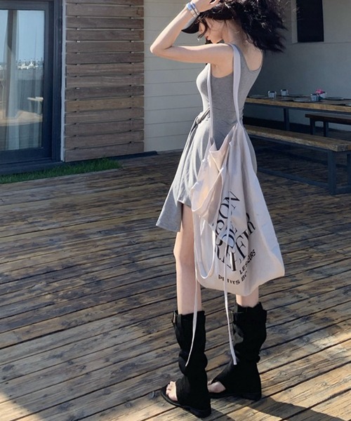 meJane(ミージェーン)の「ヘンリーネック ラップスカート風 ミニワンピース(ワンピース・レディース・ブラック/グレー/ベージュ・FREE)」の12枚目の写真