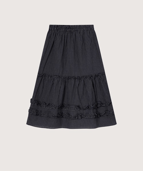Ruffle-Trim Plaid Midi Skirt