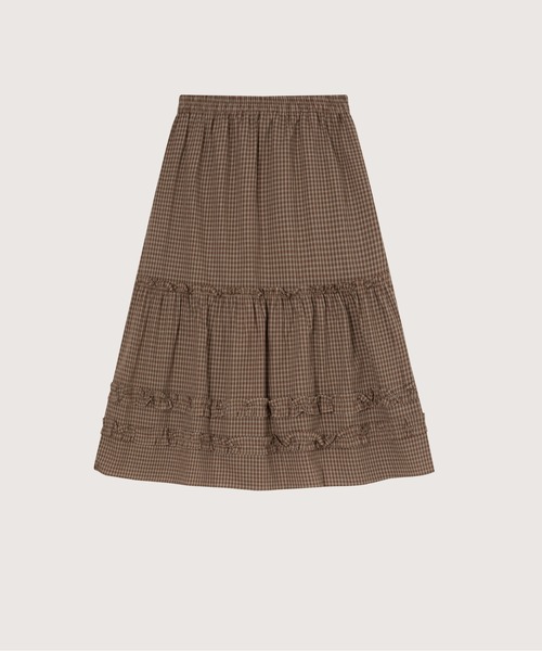 LA POMME petit（ラポミ・プチ）の「Ruffle-Trim Plaid Midi Skirt（スカート・レディース・カーキ/ブルー/ネイビー・FREE）」の2枚目の写真
