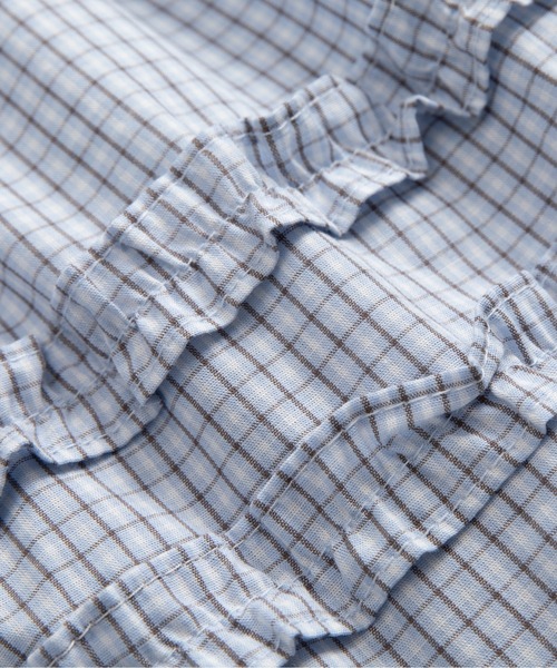 LA POMME petit（ラポミ・プチ）の「Ruffle-Trim Plaid Midi Skirt（スカート・レディース・カーキ/ブルー/ネイビー・FREE）」の4枚目の写真