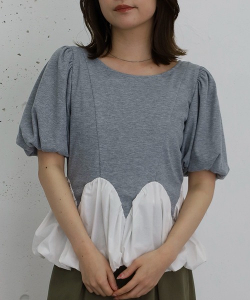 ラウンドバルーンドッキングカットTOPS（Tシャツ/カットソー