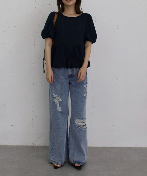 archives(アルシーヴ)の「ラウンドバルーンドッキングカットTOPS(Tシャツ/カットソー・レディース・オフホワイト/グレー/ネイビー・MEDIUM)」の18枚目の写真
