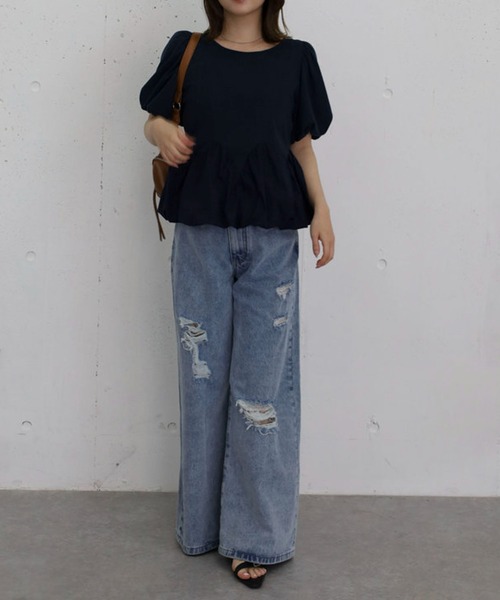 archives(アルシーヴ)の「ラウンドバルーンドッキングカットTOPS(Tシャツ/カットソー・レディース・オフホワイト/グレー/ネイビー・MEDIUM)」の17枚目の写真