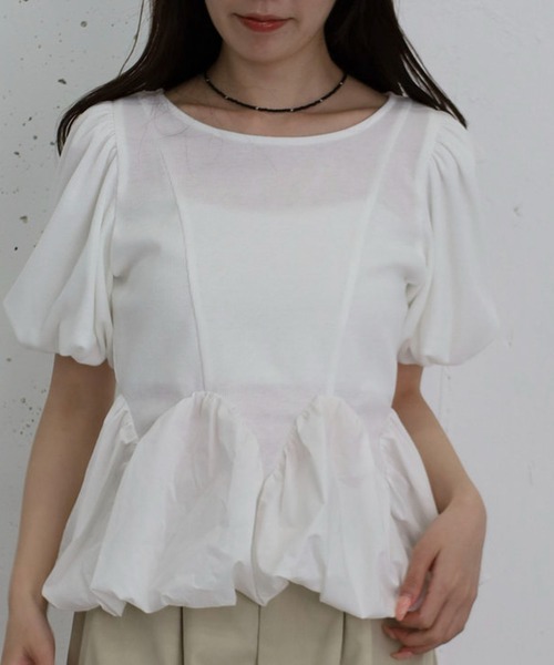 archives(アルシーヴ)の「ラウンドバルーンドッキングカットTOPS(Tシャツ/カットソー・レディース・オフホワイト/グレー/ネイビー・MEDIUM)」の4枚目の写真