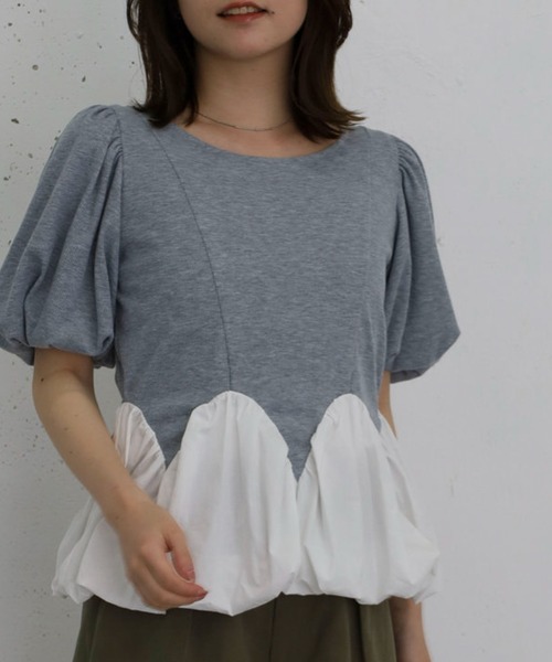 archives(アルシーヴ)の「ラウンドバルーンドッキングカットTOPS(Tシャツ/カットソー・レディース・オフホワイト/グレー/ネイビー・MEDIUM)」の11枚目の写真