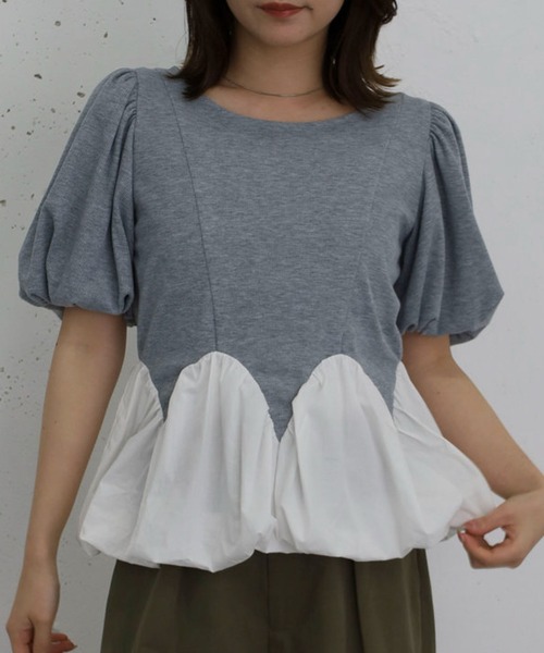 archives(アルシーヴ)の「ラウンドバルーンドッキングカットTOPS(Tシャツ/カットソー・レディース・オフホワイト/グレー/ネイビー・MEDIUM)」の12枚目の写真