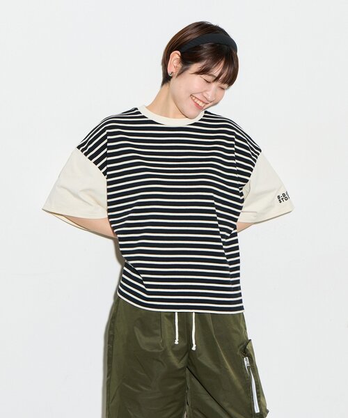 B-DAY STORE（ビーデイストア）の「【B-DAY STORE】ボーダーTシャツ（Tシャツ/カットソー・レディース・ブラック/ホワイト・0）」の2枚目の写真